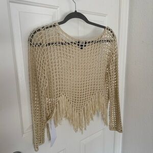 Beige Fringe Knit Sweater